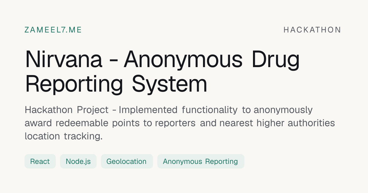 Nirvana - Anonymous Drug Reporting System preview