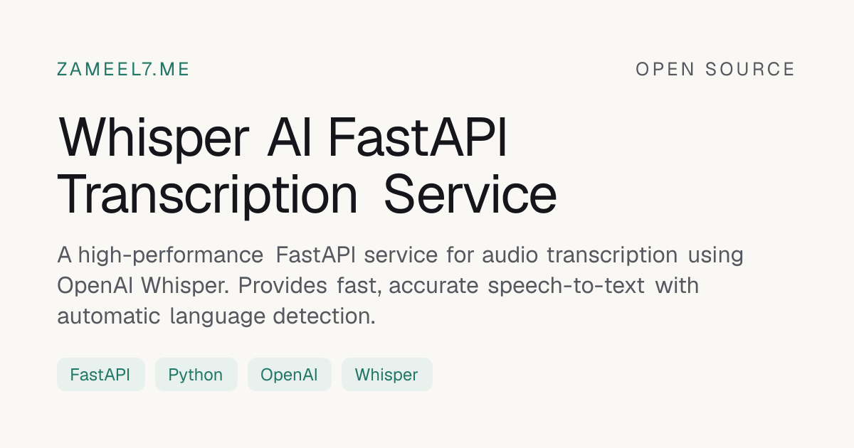 Whisper AI FastAPI Transcription Service preview